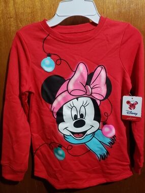 Disney Red Minnie Mouse Long-Sleeve Top with Pink Bow and Teal Scarf